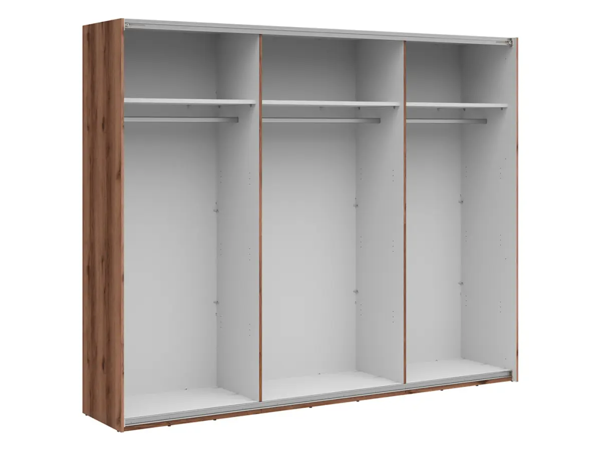 Armario de puertas correderas Forn 270 cm roble delano oscuro/blanco brillo