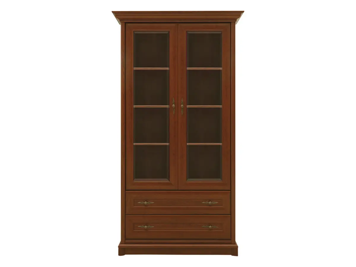 Vitrina Kent con 2 puertas y 2 cajones castaño