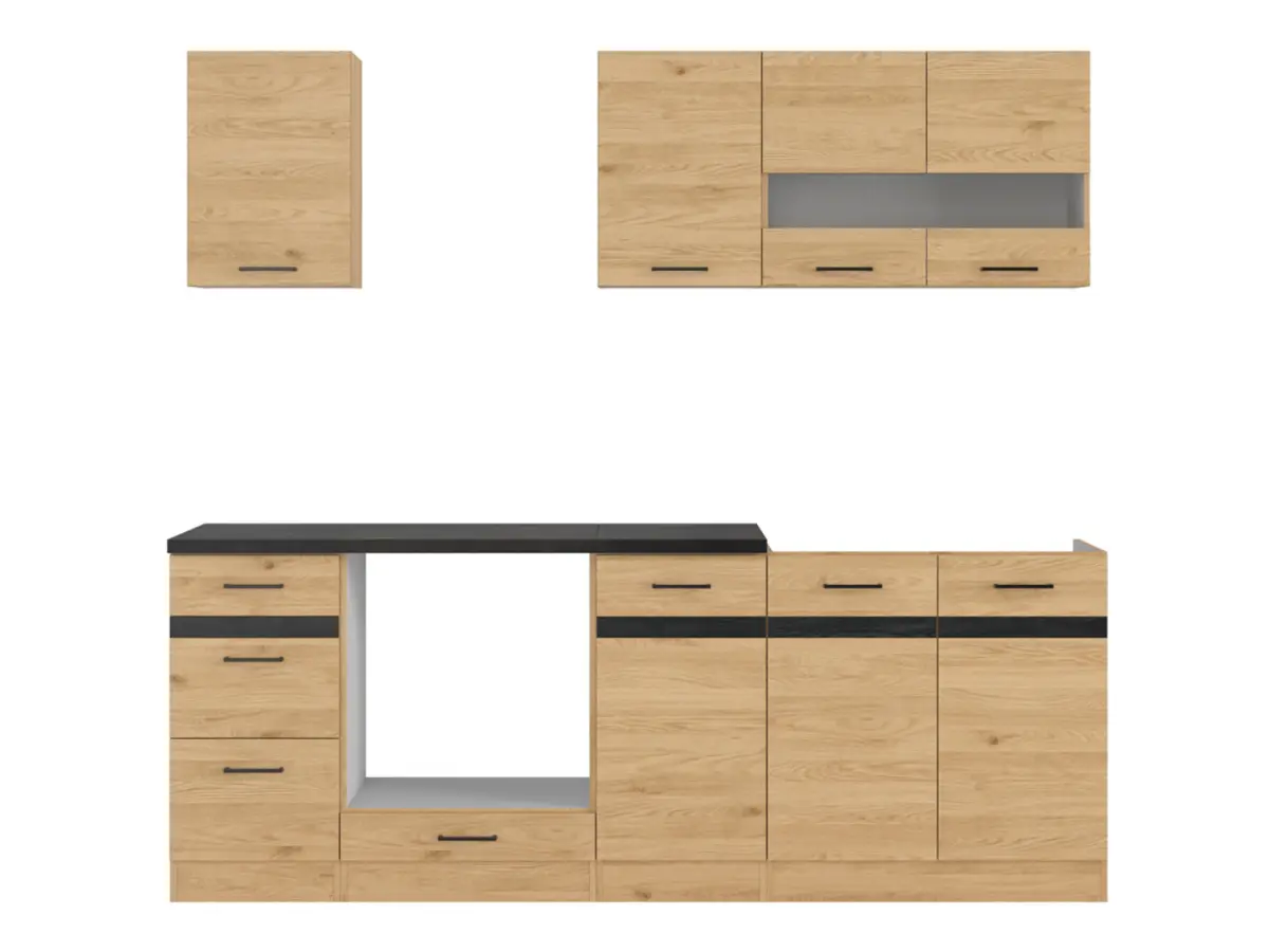 Conjunto de cocina Junona Line 220 cm roble bernstein con encimera