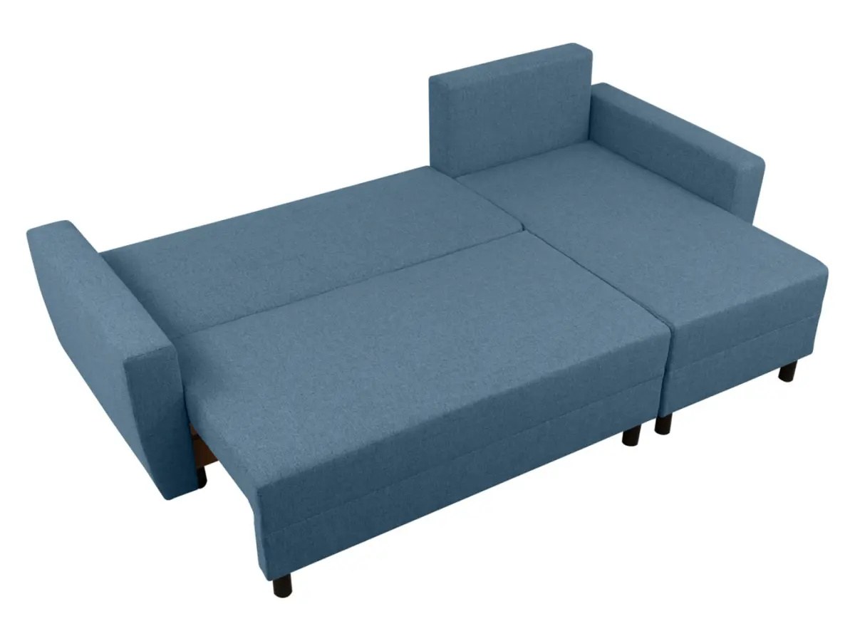 Sofá rinconera universal Malin convertible con arcón tejido trenzado azul