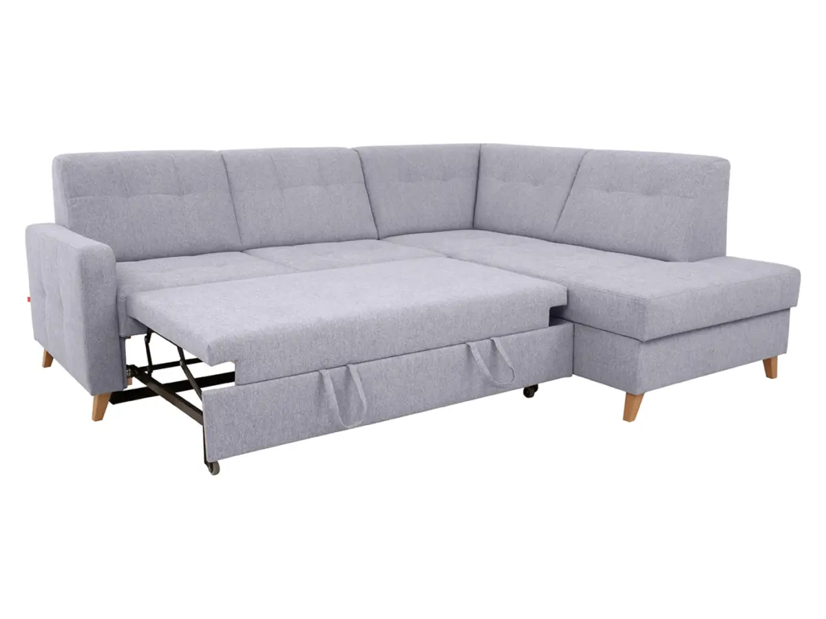 Sofá rinconera derecho Lars con función cama y arcón gris