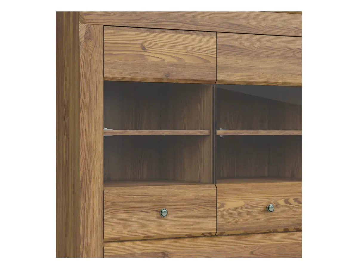 Vitrina Bergen 102 cm con 2 puertas y 2 cajones alerce sibiu dorado