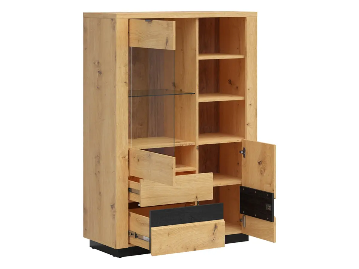 Vitrina Ostia 101 cm con 2 puertas y 2 cajones roble artisan