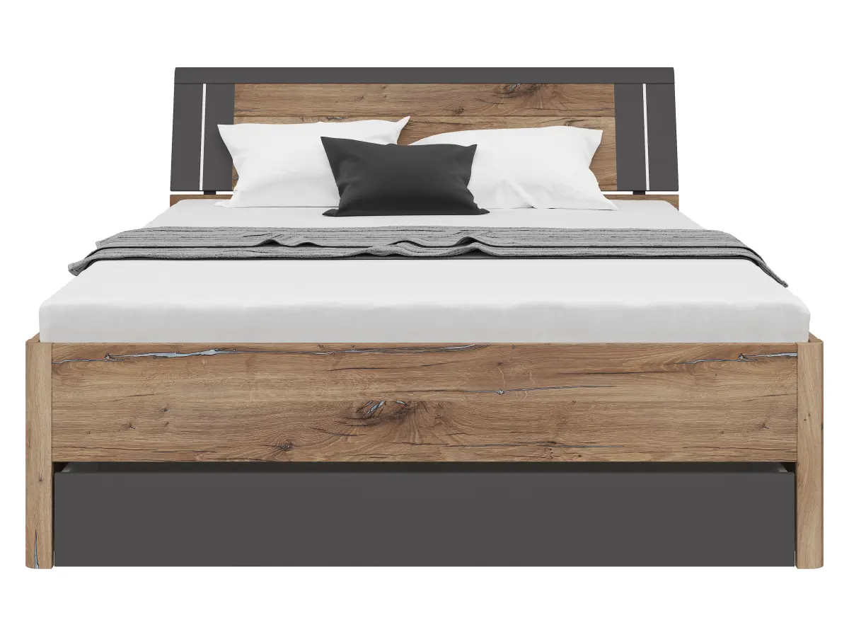 Кровать Saturn 160x200 с 3 ящиками дуб флагстафф темный/графит