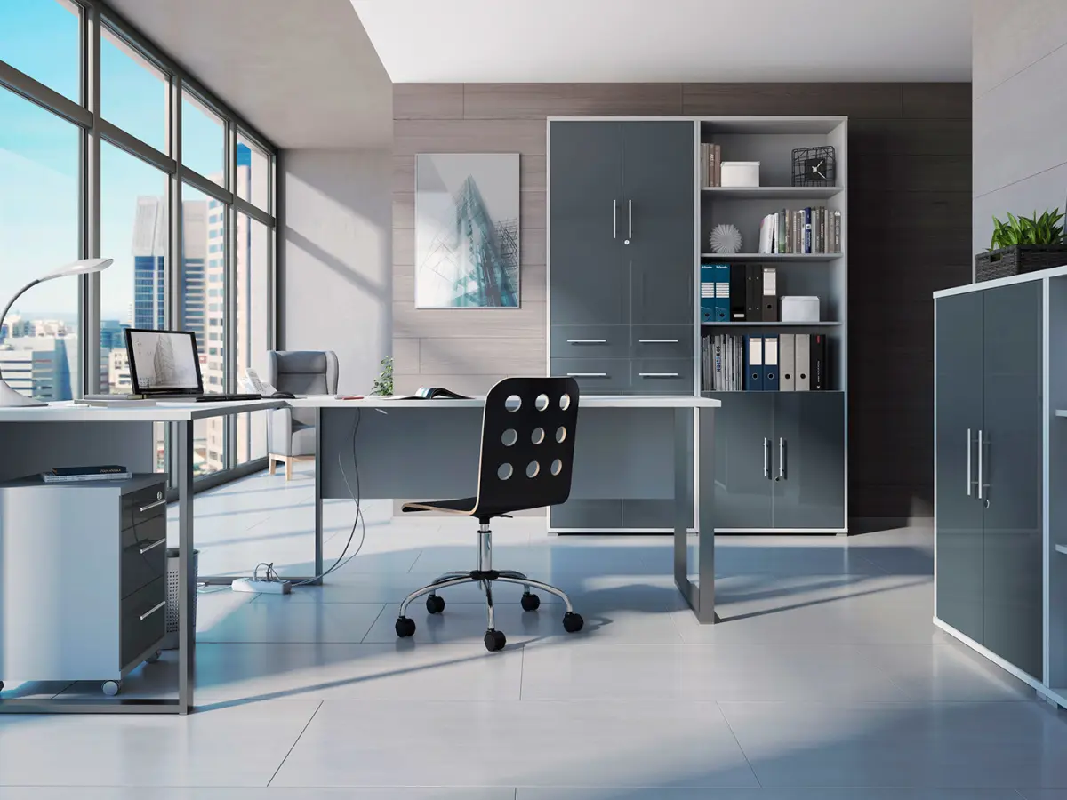 Estantería Office Lux 79 cm con 2 puertas y 4 estantes gris claro