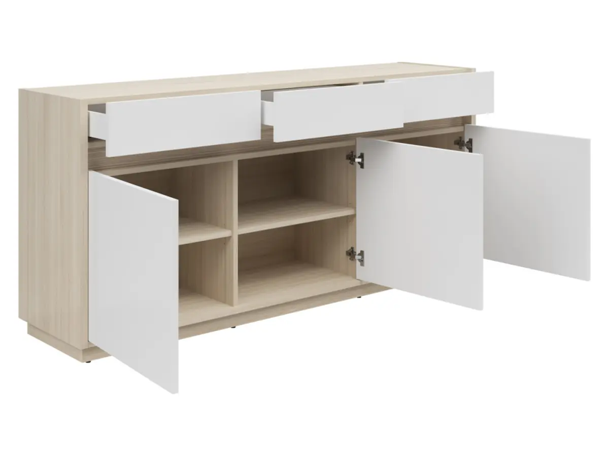 Cómoda Kim con 3 puertas y 3 cajones roble riva claro/blanco