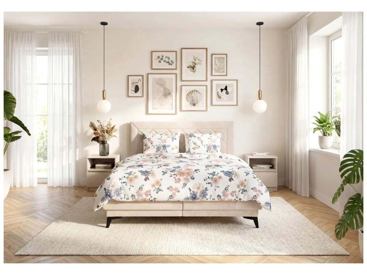 Cama continental Zalea 160x200 con arcón beige