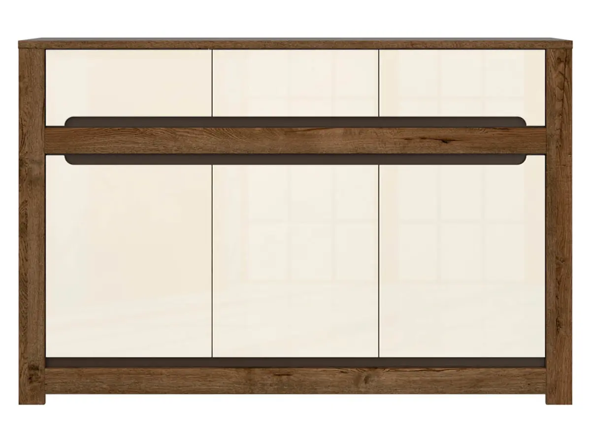 Cómoda Ruso 149 cm con 3 puertas y 3 cajones roble april/brillo perlado