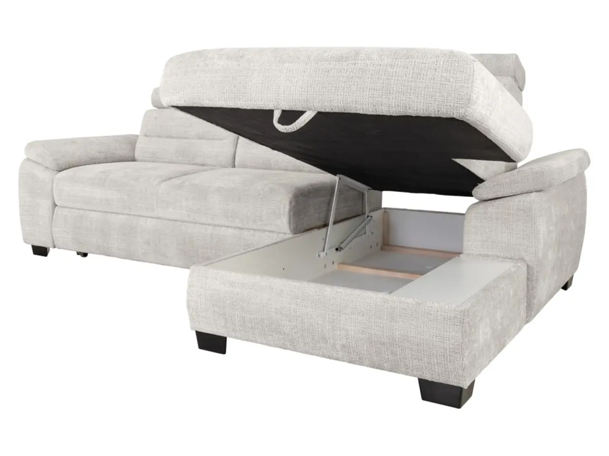 Sofá rinconera derecho Aguda convertible con arcón beige