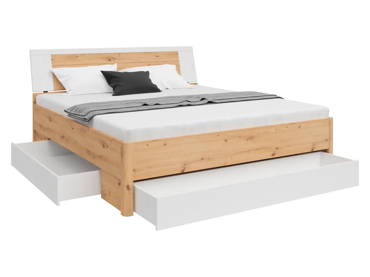 Cama Saturn 180x200 con 3 cajones roble artisan/blanco