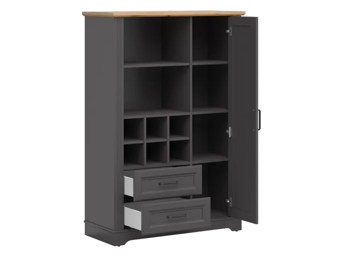 Estantería Tolmin 100 cm con puertas y 2 cajones grafito/roble artisan