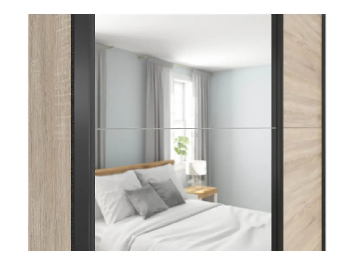 Armario de puertas correderas Tetrix 153 cm con espejo roble sonoma