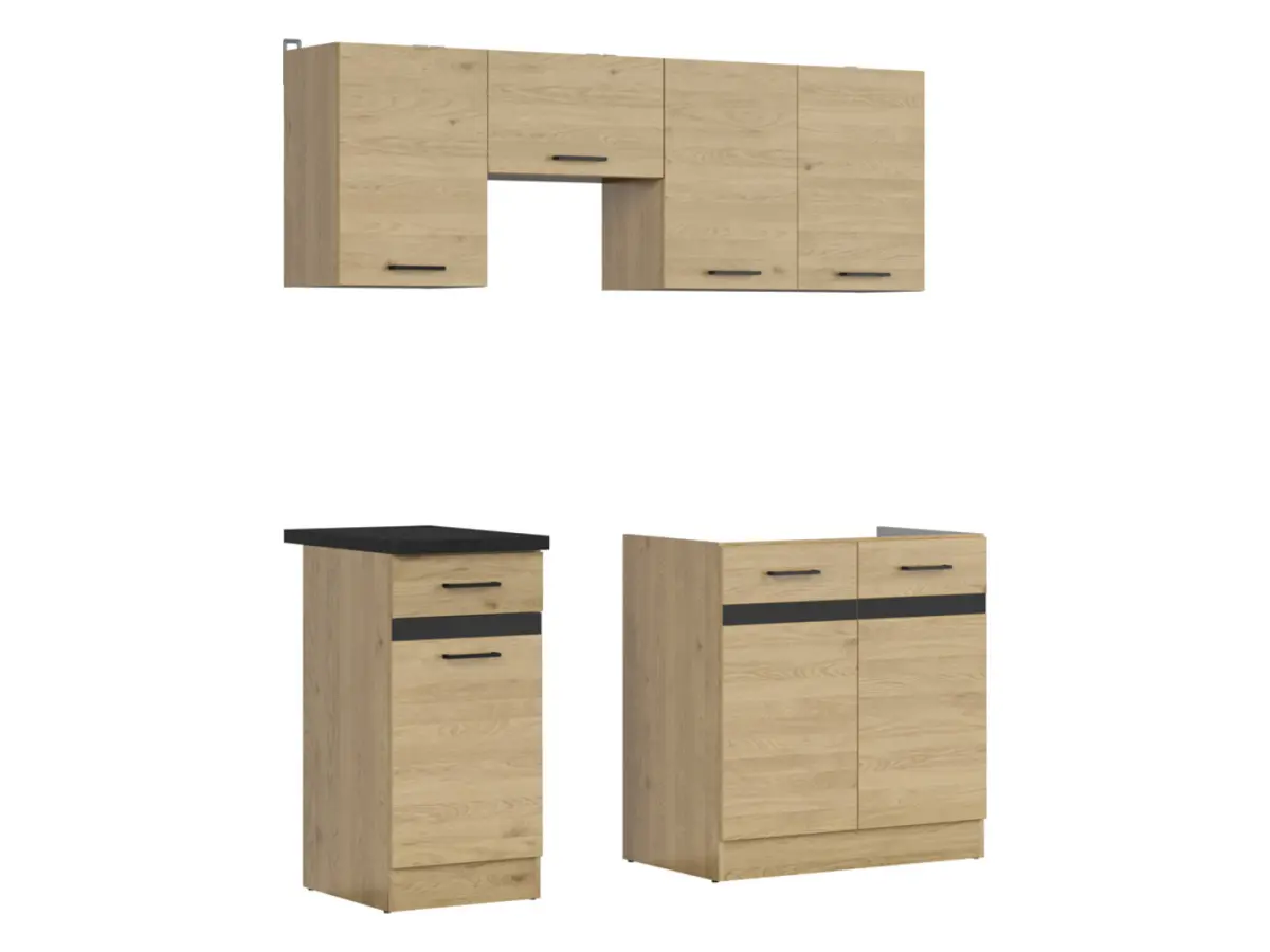 Conjunto de cocina Junona Line 170 cm roble bernstein con encimera