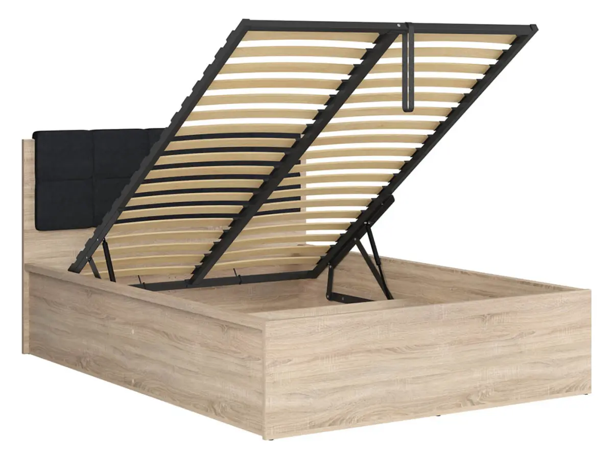 Cama Tetrix 140x200 con somier y contenedor roble sonoma
