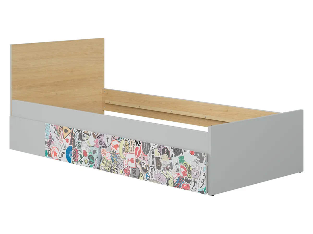 Cama Nandu 90x200 gris claro/roble polaco