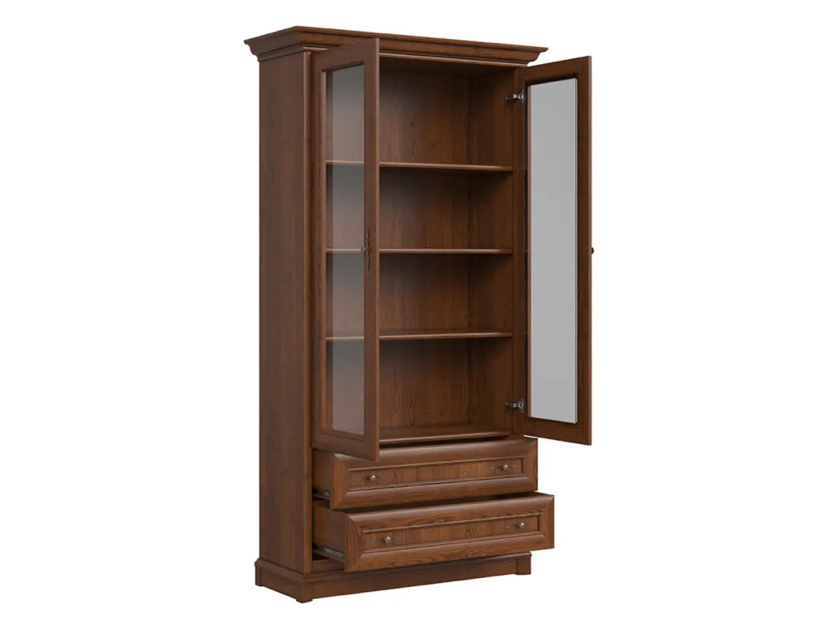 Vitrina Kent con 2 puertas y 2 cajones castaño