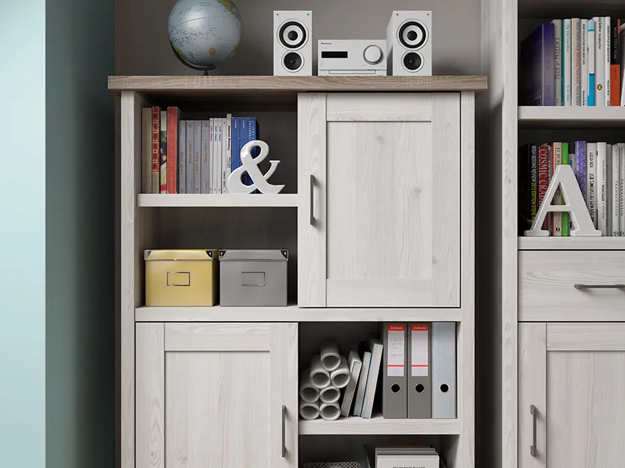 Estantería Luca Juzi 106 cm con 2 puertas y 4 estantes alerce sibiu claro