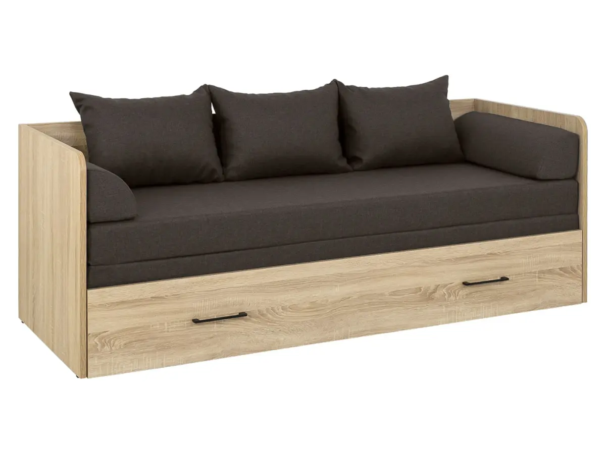 Cama extensible Tetrix roble sonoma 80-160x200 con contenedor colchón y cojines marrón