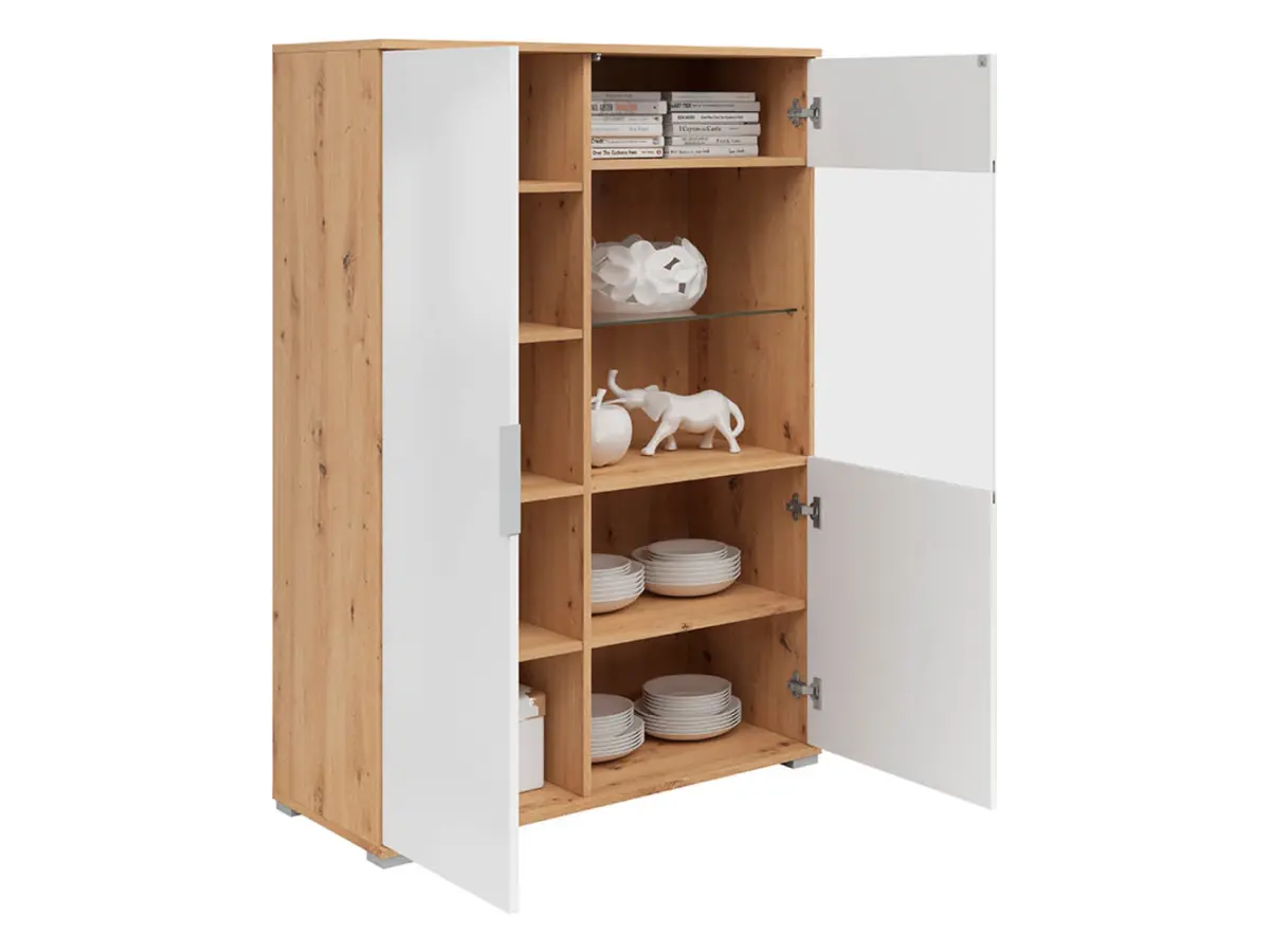 Display cabinet Zele 90 cm with 2 doors artisan oak/white gloss