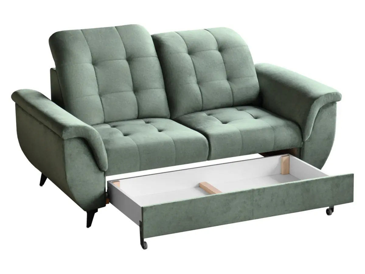 Sofá de dos plazas Doria con arcón de terciopelo verde