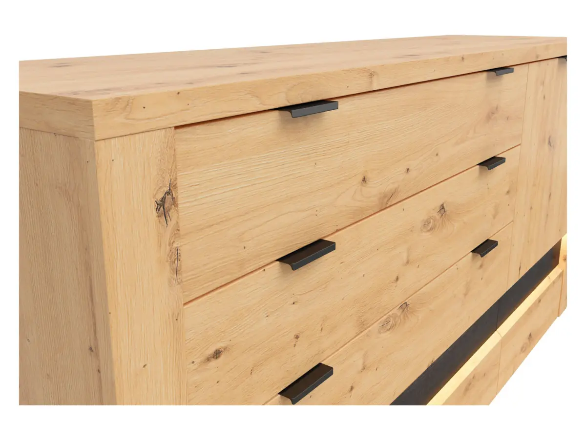 Cómoda Ostia 161 cm con puertas y 4 cajones roble artisan/roble negro
