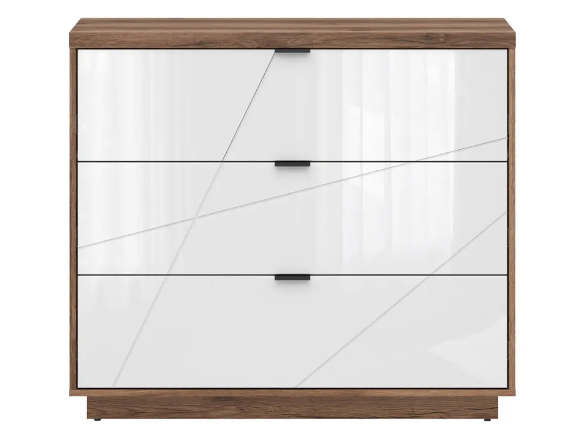 Cómoda Forn 106 cm con 3 cajones roble delano oscuro/blanco brillo