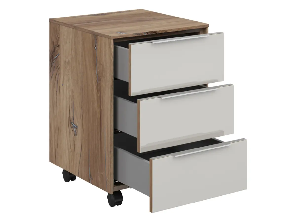 Cajonera de oficina Nevada 40 cm con 3 cajones roble flagstaff oscuro