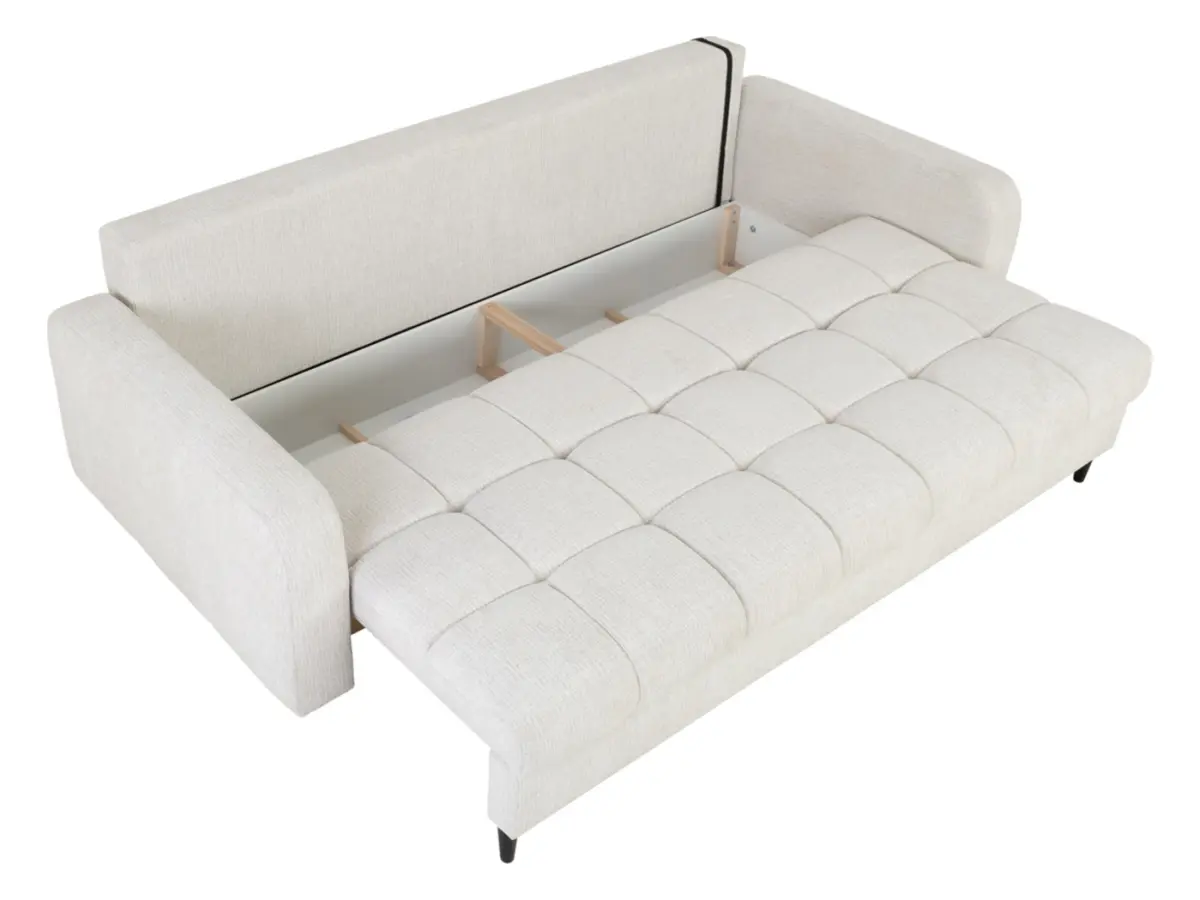 Диван тримісний Sorella розкладний з нішею для білизни шеніловий перловий