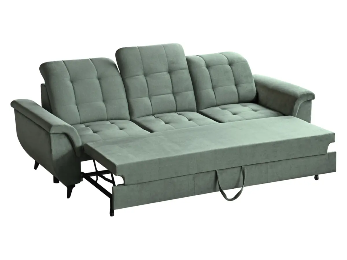 Sofá de tres plazas Doria convertible de terciopelo verde
