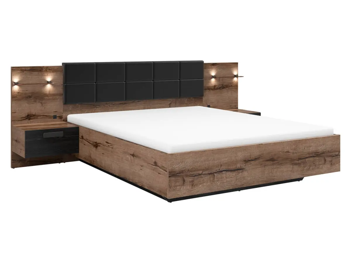 Cama Kassel 180x200 con 2 mesitas de noche roble monastery
