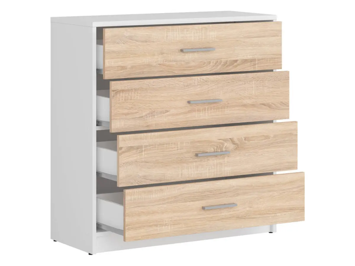 Cómoda Nepo Plus 80 cm con 4 cajones blanco/roble sonoma