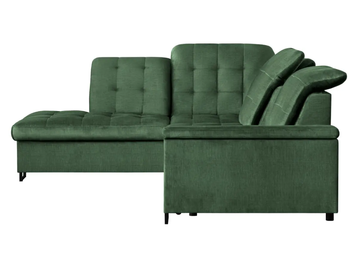 Sofá rinconera izquierdo Aragon extensible con reposacabezas y asiento ajustables verde