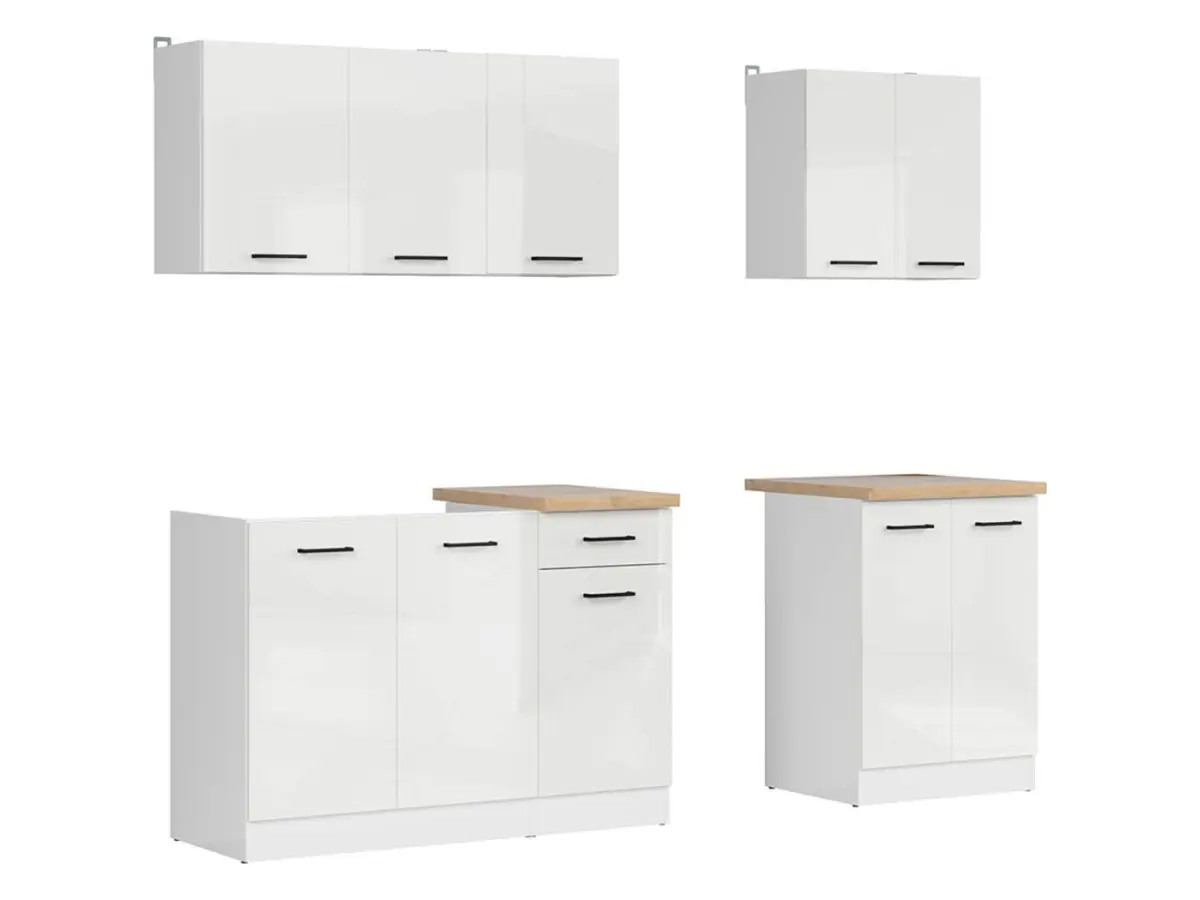 Conjunto de cocina Junona Line A 180 cm brillo tiza con encimera