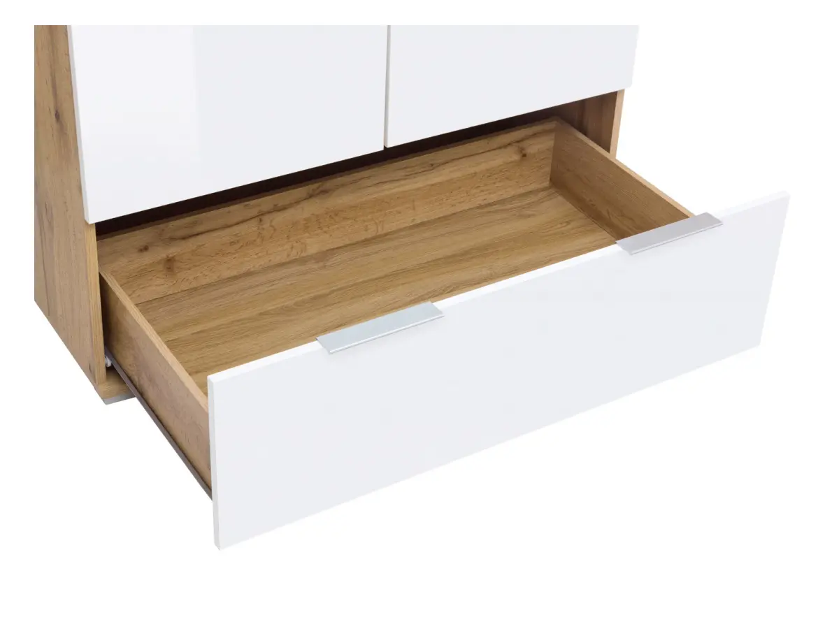 Armario de dos puertas Zele 90 cm con cajón roble wotan/blanco brillo
