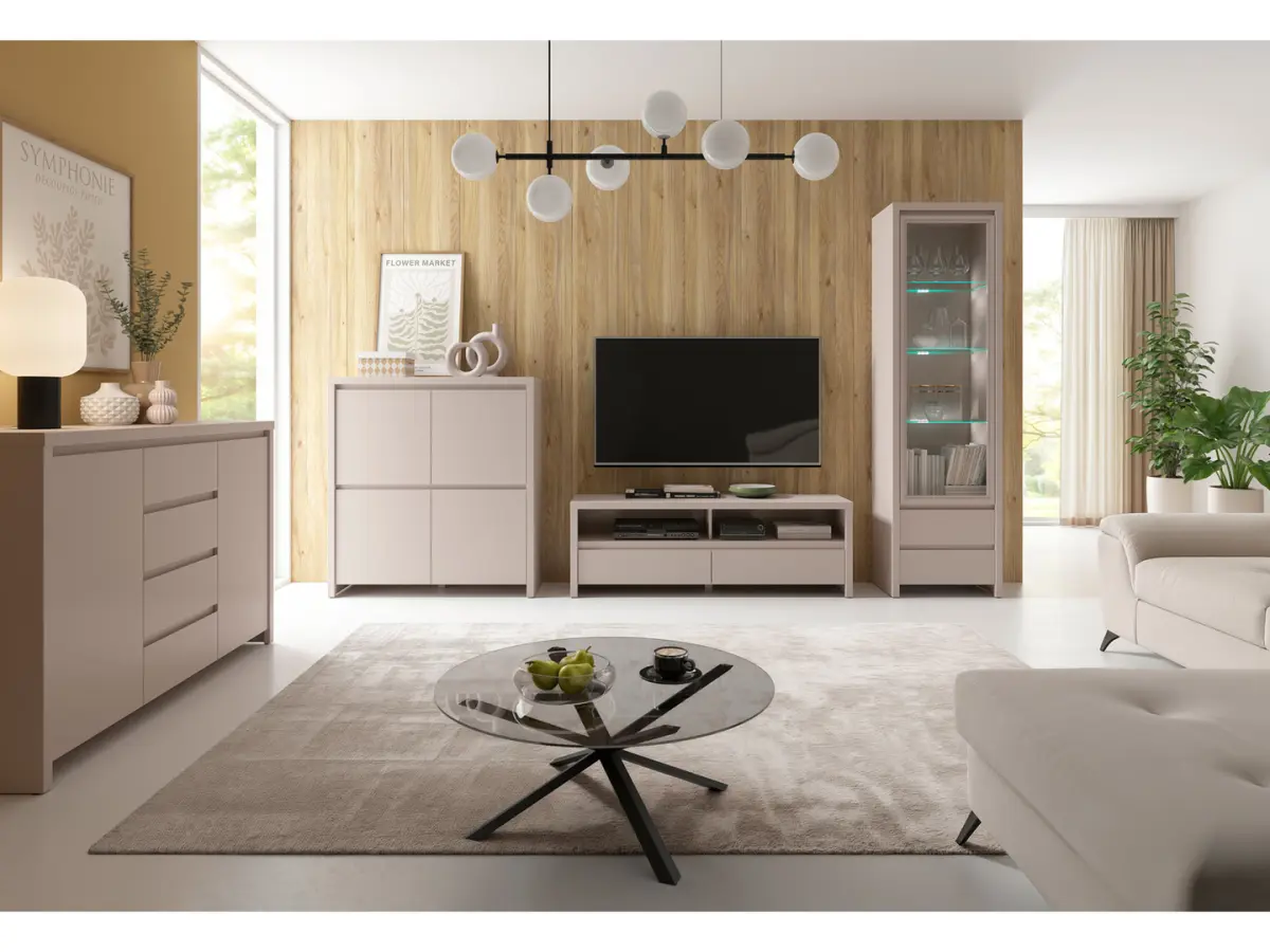 Cómoda Kaspian 144 cm con 2 puertas y 4 cajones cachemira