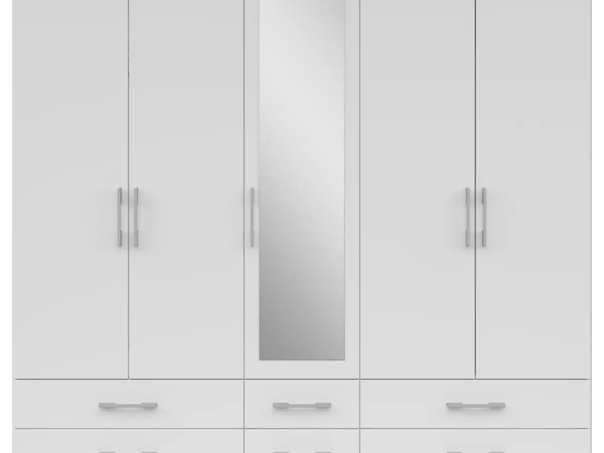 Шкаф пятидверный Herford 226 см с зеркалом и 6 ящиками белый