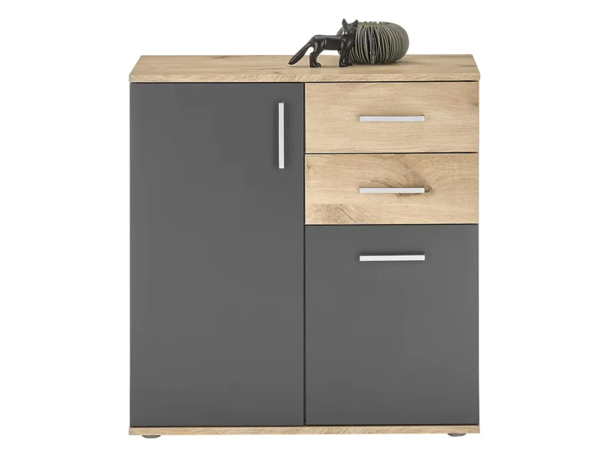 Cómoda BC 80 cm con 2 puertas y 2 cajones roble vikingo/gris