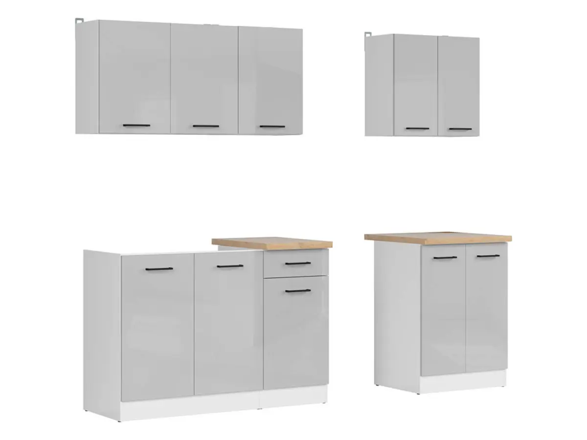 Conjunto de cocina Junona Line A 180 cm gris claro brillo con encimera