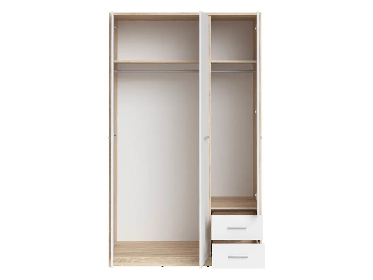 Armario de tres puertas Nepo Plus 118 cm con cajones roble sonoma/blanco