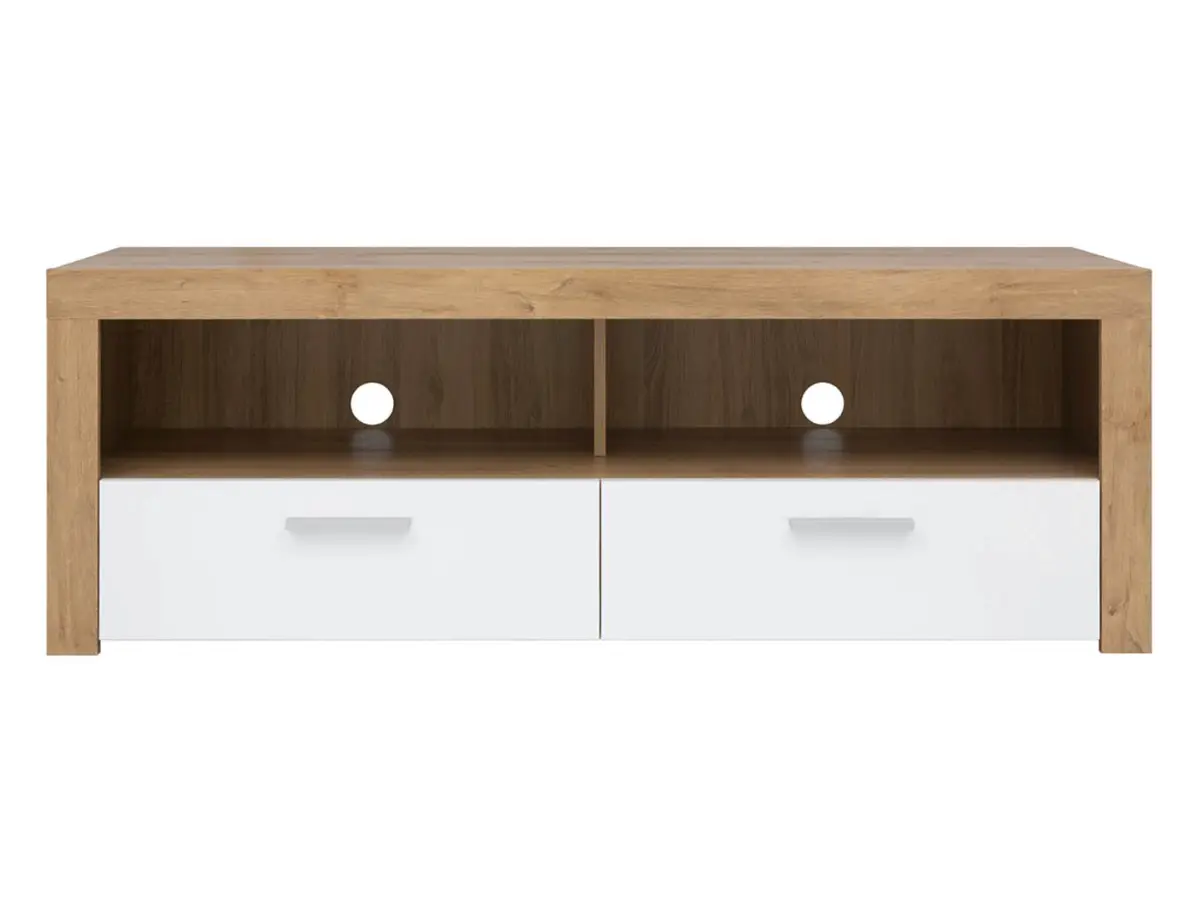 RTV cabinet Balder 135 cm with 2 drawers and a shelf riviera oak/white gloss