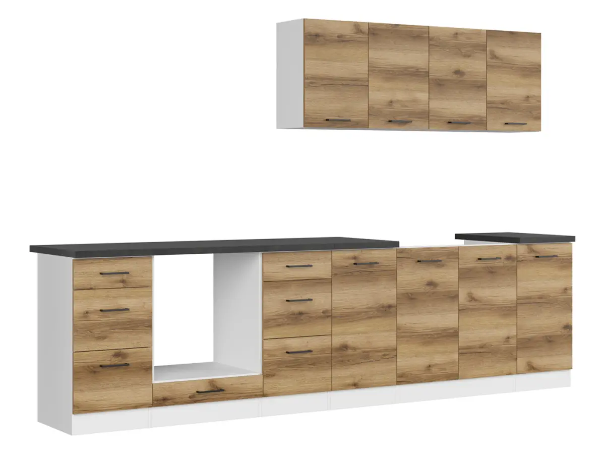 Conjunto de cocina Junona Line 300 cm roble delano claro con encimera
