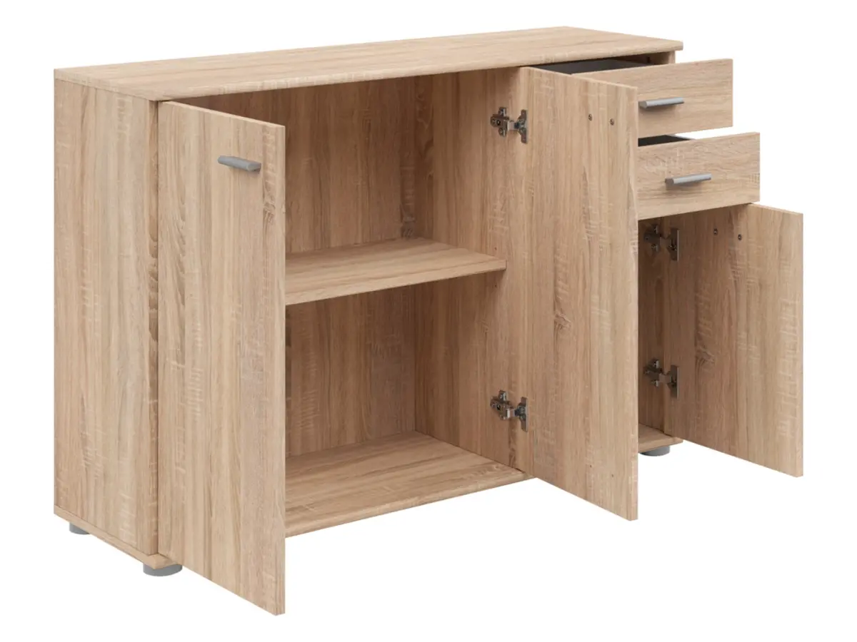 Cómoda Noeda 106 cm con 3 puertas y 2 cajones roble sonoma