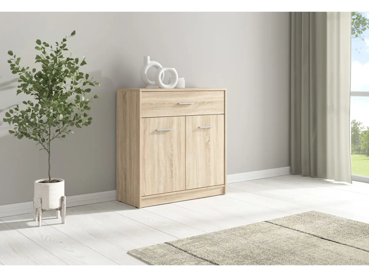 Cómoda Nepo Plus 80 cm con 2 puertas y un cajón roble sonoma