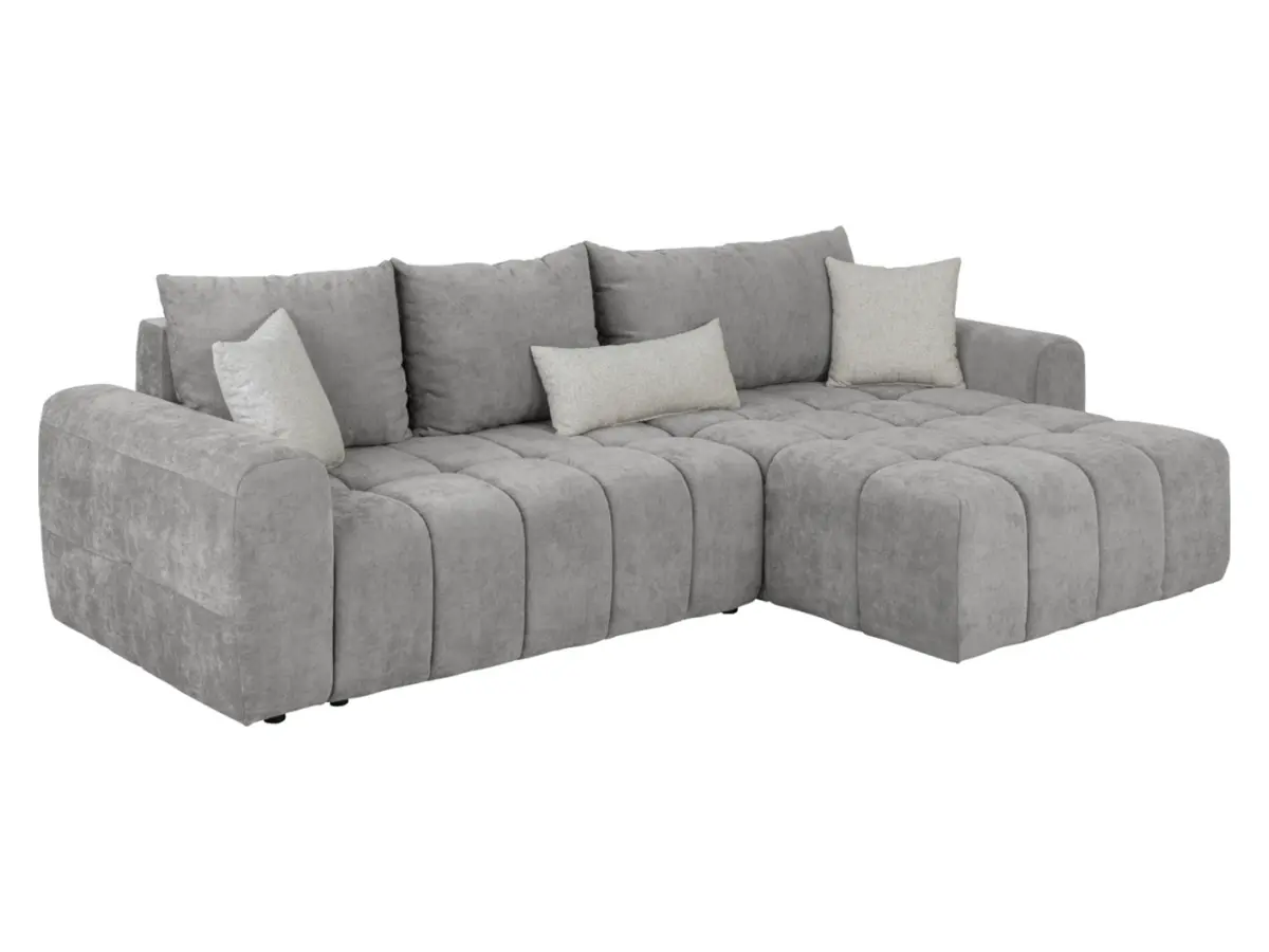 Sofá rinconera derecho Chill_Me convertible con arcón, chenilla gris