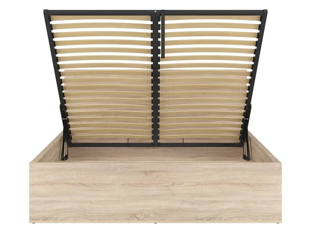 Cama Tetrix 160x200 con somier y contenedor roble sonoma