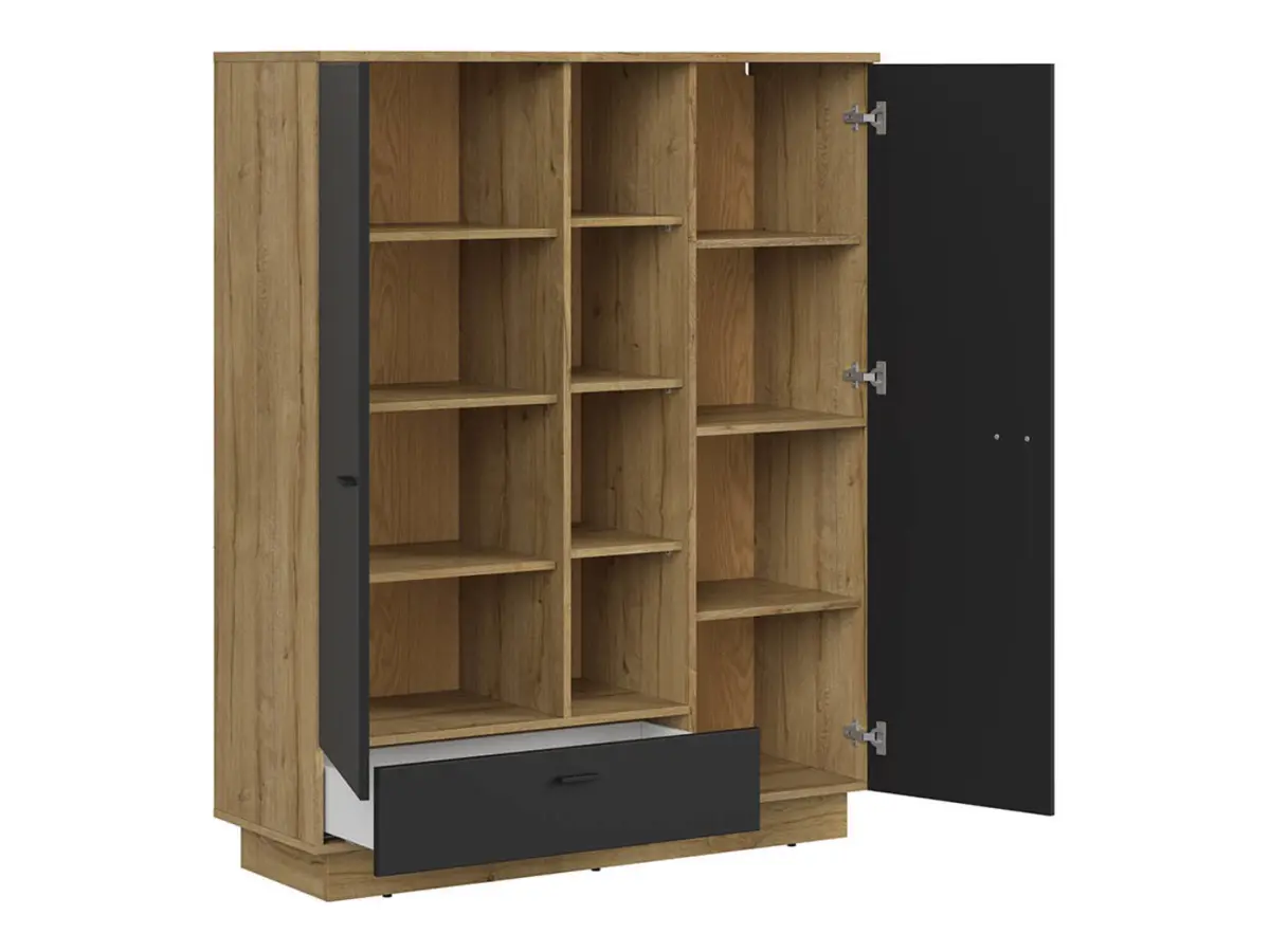 Estantería Zenda 117 cm con 2 puertas, cajón y 4 estantes roble waterford/negro