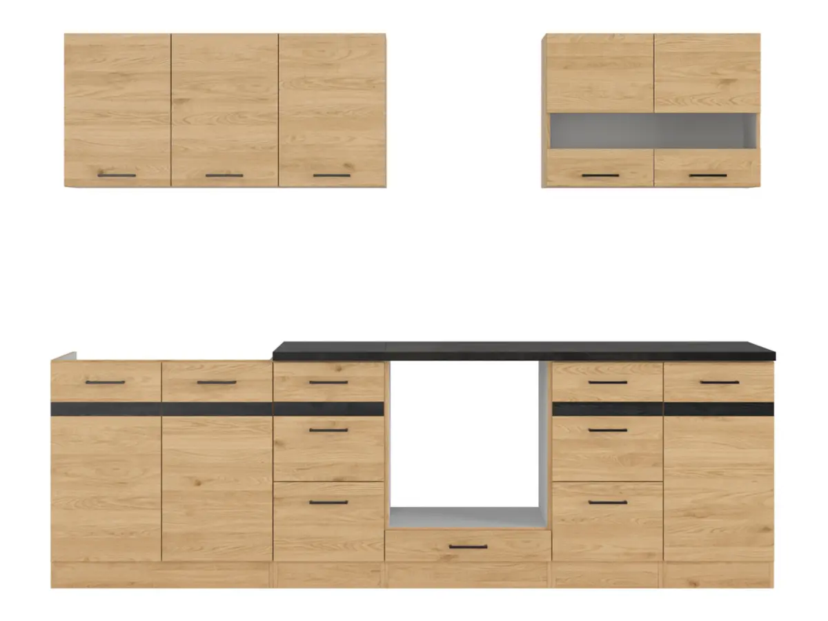 Conjunto de cocina Junona Line 260 cm roble bernstein con encimera