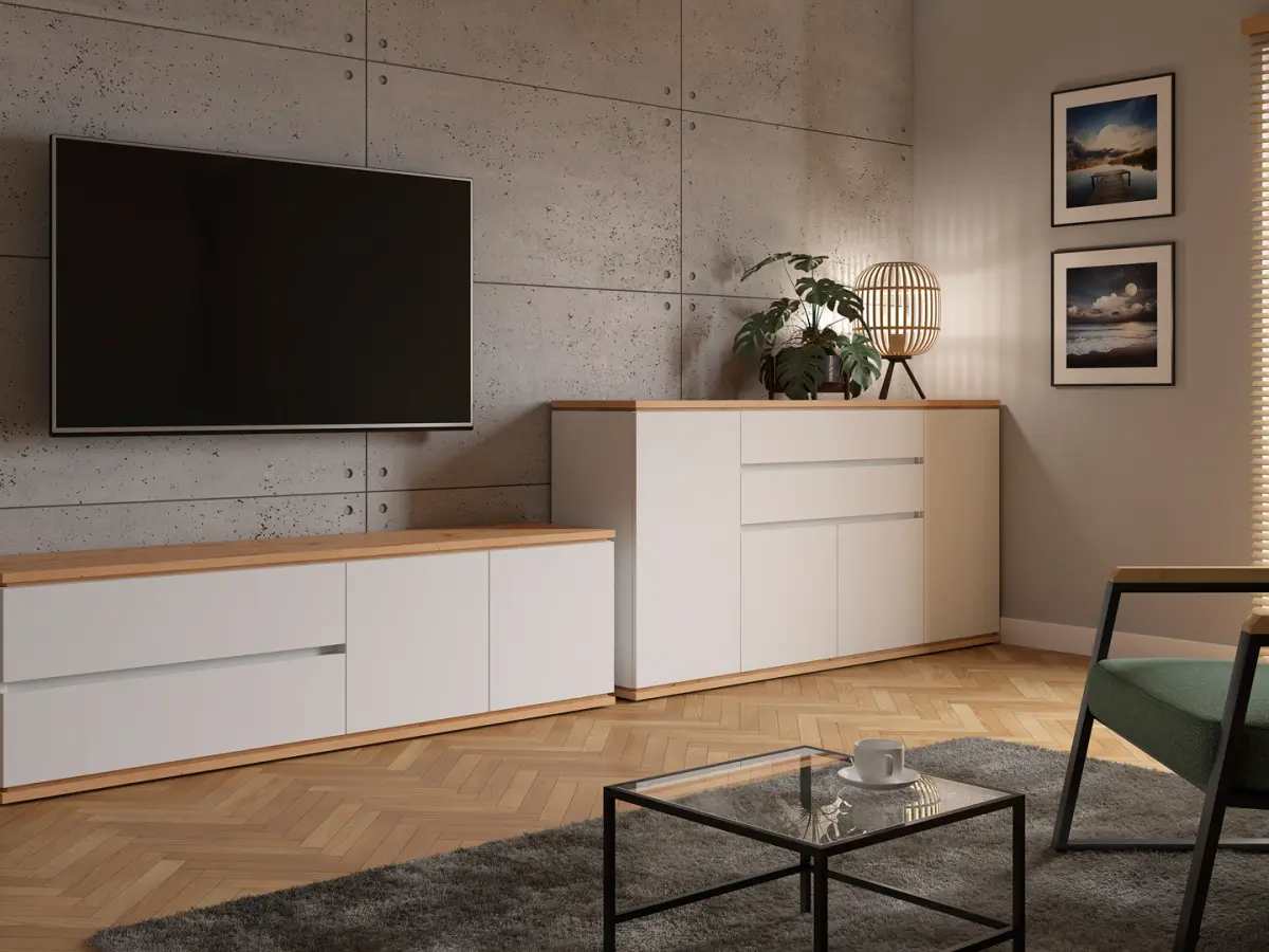 Mueble RTV Yamael 184 cm con 2 puertas y 2 cajones blanco