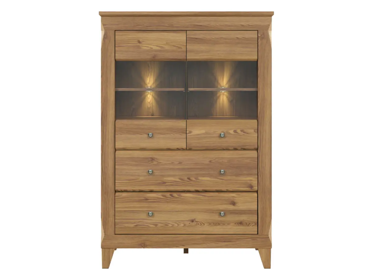 Vitrina Bergen 102 cm con 2 puertas y 2 cajones alerce sibiu dorado