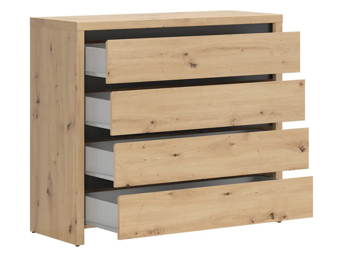 Cómoda Larios 105 cm con 4 cajones roble artisan/negro